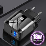 Chargeur de voyage rapide 18W PD + QC 3.0 avec fonction d'indication LED, prise EU noir, prise US noir, prise UK noir, prise EU blanc, prise US blanc, prise UK blanc