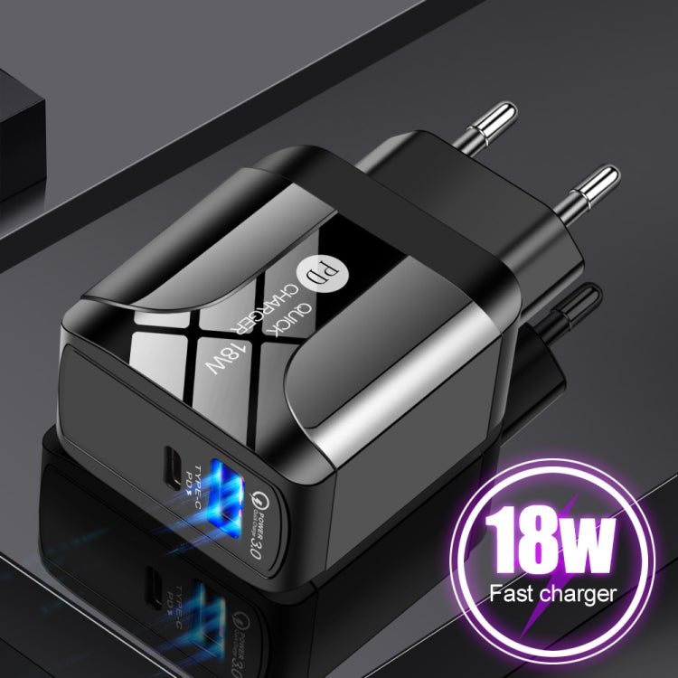 Chargeur de voyage rapide 18W PD + QC 3.0 avec fonction d'indication LED, prise EU noir, prise US noir, prise UK noir, prise EU blanc, prise US blanc, prise UK blanc