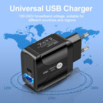 Chargeur de voyage rapide 18W PD + QC 3.0 avec fonction d'indication LED, prise EU noir, prise US noir, prise UK noir, prise EU blanc, prise US blanc, prise UK blanc