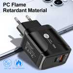 Chargeur de voyage rapide 18W PD + QC 3.0 avec fonction d'indication LED, prise EU noir, prise US noir, prise UK noir, prise EU blanc, prise US blanc, prise UK blanc