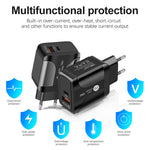 Chargeur de voyage rapide 18W PD + QC 3.0 avec fonction d'indication LED, prise EU noir, prise US noir, prise UK noir, prise EU blanc, prise US blanc, prise UK blanc