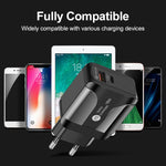 Chargeur de voyage rapide 18W PD + QC 3.0 avec fonction d'indication LED, prise EU noir, prise US noir, prise UK noir, prise EU blanc, prise US blanc, prise UK blanc