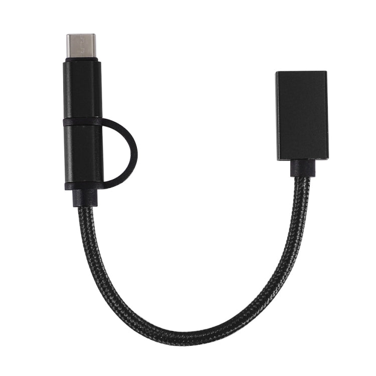 Câble adaptateur OTG tressé en nylon USB 3.0 Femelle vers Micro USB + USB-C / Type-C Mâle pour charge et transmission, Longueur du câble : 19cm, Or, Argent, Noir, Rose, Bleu, Rouge