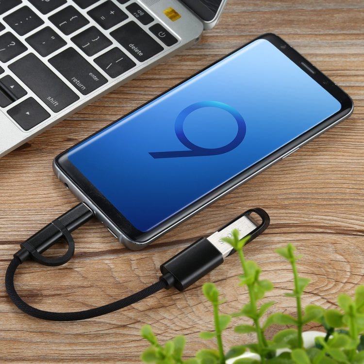 Câble adaptateur OTG tressé en nylon USB 3.0 Femelle vers Micro USB + USB-C / Type-C Mâle pour charge et transmission, Longueur du câble : 19cm, Or, Argent, Noir, Rose, Bleu, Rouge