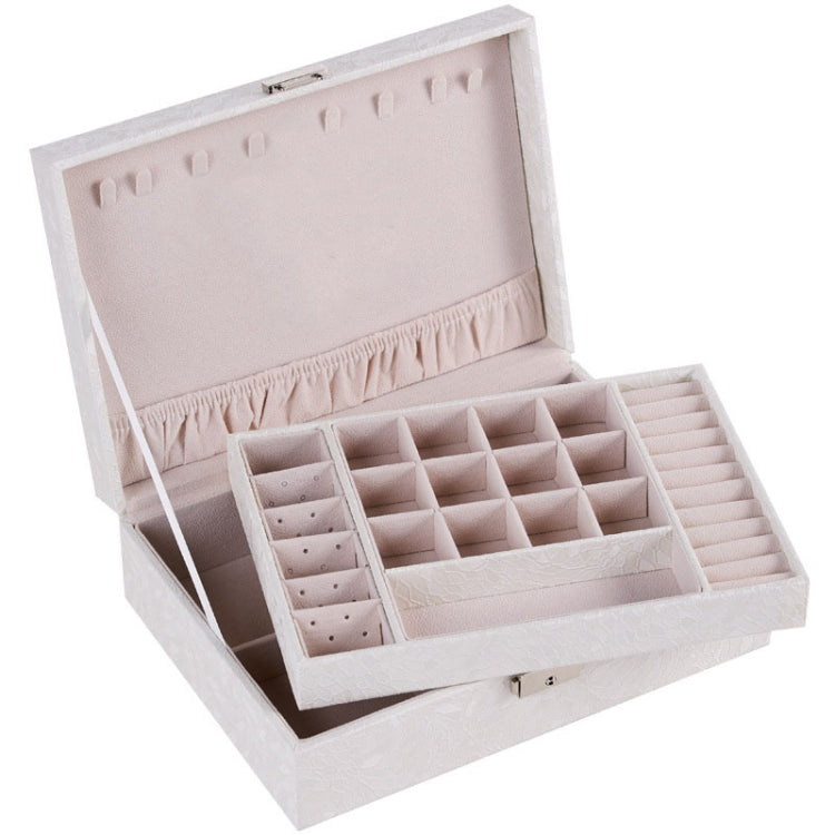 Boîte à bijoux multi-couches avec couvercle rabattable et serrure, boîte de rangement de bijoux de bureau de couleur unie, blanc, rouge