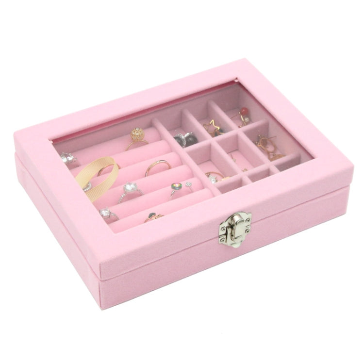 Boîte à Bijoux avec Couvercle en Verre et Revêtement en Flanelle, 9 Compartiments Rose, 9 Compartiments Gris Glacé, 3 Compartiments Gris Glacé