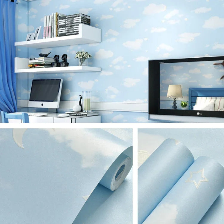 Papier peint auto-adhésif 3D étoiles et lune, autocollant mural méditerranéen pour enfants, 0,53 x 3m