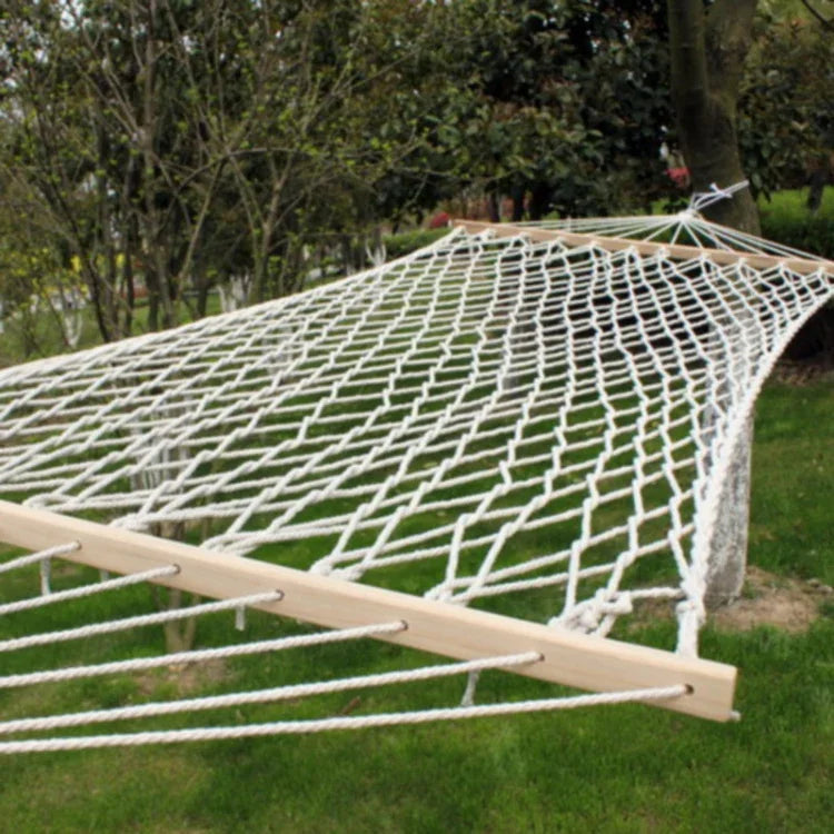 Hamac d'extérieur en maille de fil de coton avec bâton en bois massif, balançoire d'intérieur, taille : 200x80cm, 200x80cm Blanc