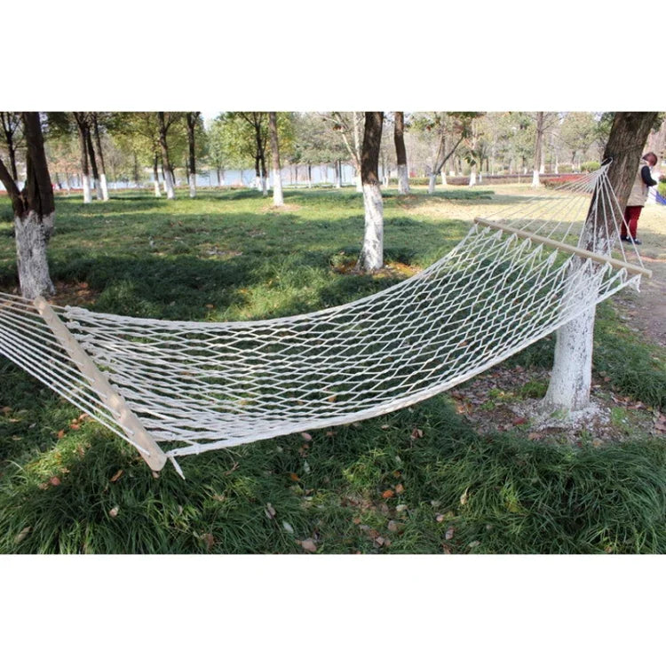 Hamac d'extérieur en maille de fil de coton avec bâton en bois massif, balançoire d'intérieur, taille : 200x80cm, 200x80cm Blanc