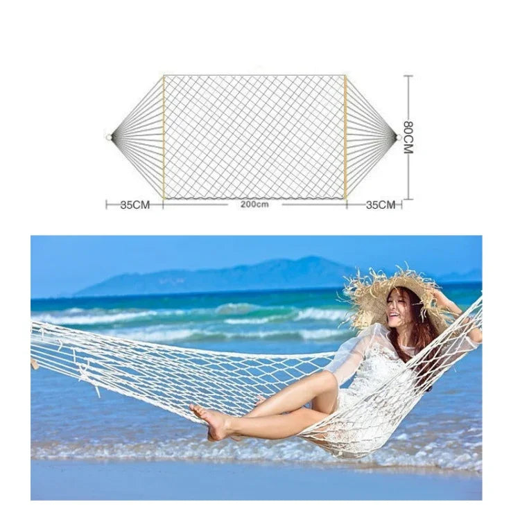 Hamac d'extérieur en maille de fil de coton avec bâton en bois massif, balançoire d'intérieur, taille : 200x80cm, 200x80cm Blanc