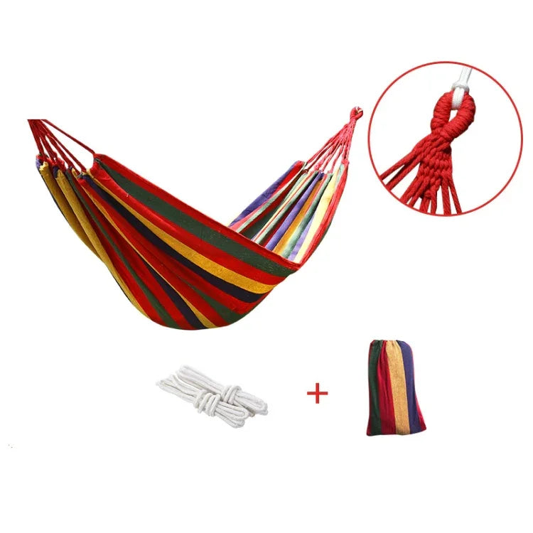 Hamac épais en toile, anti-retournement pour extérieur, 260x80 simple sans barre (Rayures rouges), 260x80 simple sans barre (Rayures bleues), 260x100 sans barre (Rayures rouges), 260x100 sans barre (Rayures bleues), 260x150 sans barre (Rayures rouges)...
