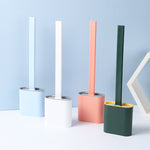 Brosse de toilette à long manche en plastique souple, brosse de nettoyage pour interstices en TPR, blanc, rose, bleu clair, vert