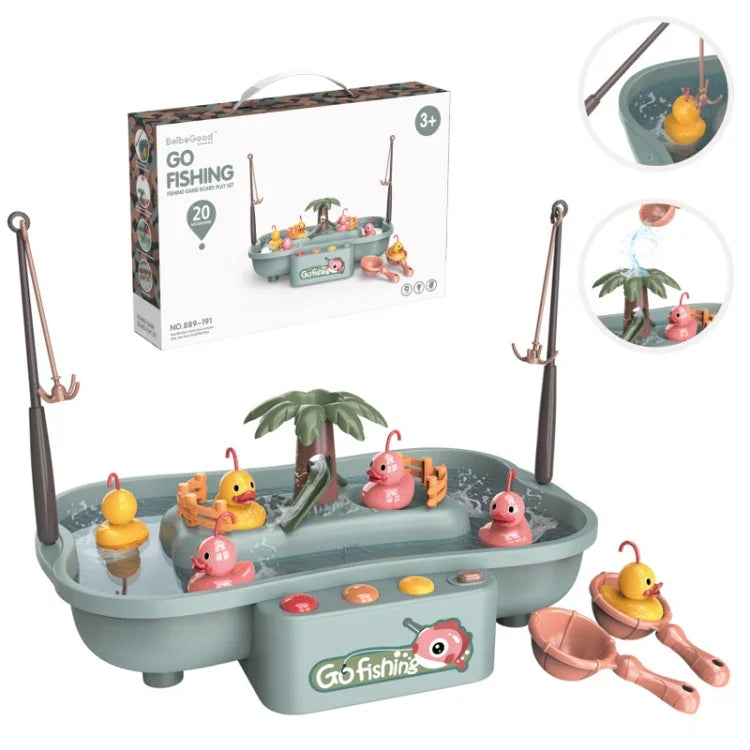 Station de pêche rotative électrique éducative pour enfants Play House, jeu d'eau d'été, 6 canards verts, 6 canards roses, 3 poissons verts et 3 canards, 3 poissons roses et 3 canards