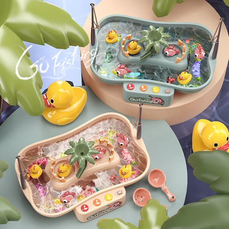 Station de pêche rotative électrique éducative pour enfants Play House, jeu d'eau d'été, 6 canards verts, 6 canards roses, 3 poissons verts et 3 canards, 3 poissons roses et 3 canards