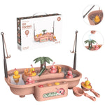 Station de pêche rotative électrique éducative pour enfants Play House, jeu d'eau d'été, 6 canards verts, 6 canards roses, 3 poissons verts et 3 canards, 3 poissons roses et 3 canards
