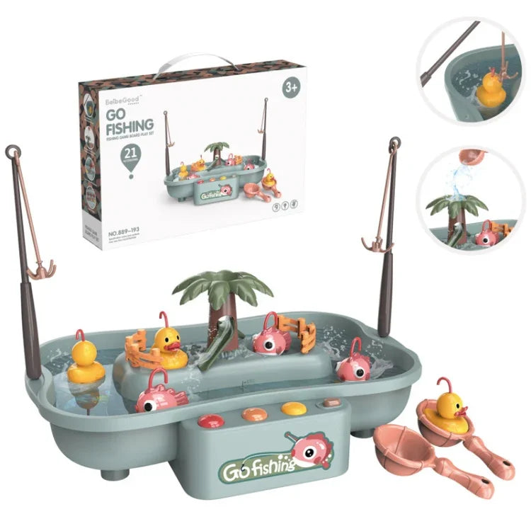 Station de pêche rotative électrique éducative pour enfants Play House, jeu d'eau d'été, 6 canards verts, 6 canards roses, 3 poissons verts et 3 canards, 3 poissons roses et 3 canards