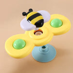Hochet bébé 3 en 1, toupie à bout des doigts, insecte tricolore ventouse, jouet de bain amusant à tourner, Toupie à bout des doigts