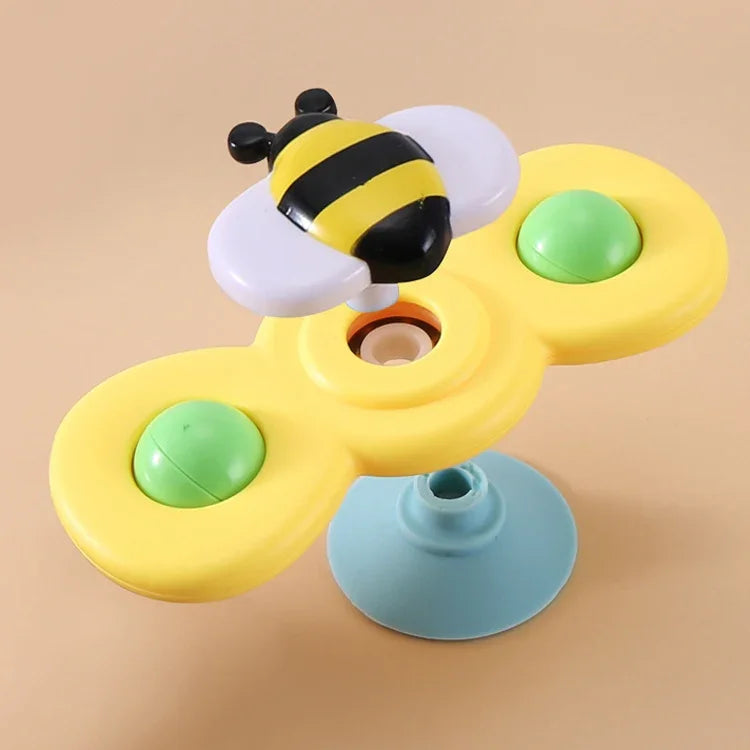 Hochet bébé 3 en 1, toupie à bout des doigts, insecte tricolore ventouse, jouet de bain amusant à tourner, Toupie à bout des doigts