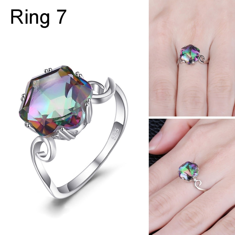 Bague Zircon Sept Pierres Précieuses Colorées en Argent Sterling 925 Massif, 6, 7, 8, 9, 10