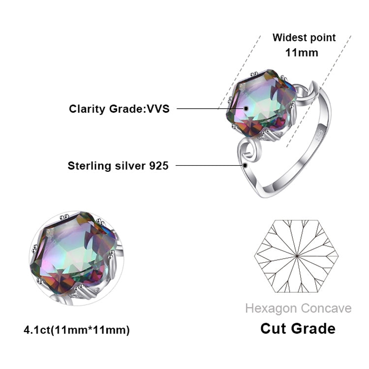 Bague Zircon Sept Pierres Précieuses Colorées en Argent Sterling 925 Massif, 6, 7, 8, 9, 10
