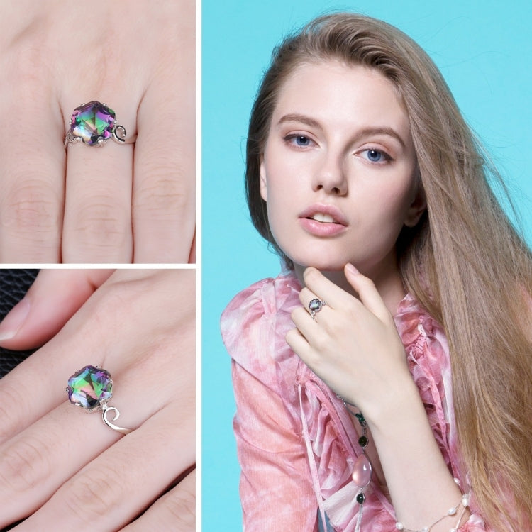 Bague Zircon Sept Pierres Précieuses Colorées en Argent Sterling 925 Massif, 6, 7, 8, 9, 10