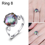 Bague Zircon Sept Pierres Précieuses Colorées en Argent Sterling 925 Massif, 6, 7, 8, 9, 10