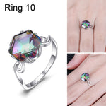Bague Zircon Sept Pierres Précieuses Colorées en Argent Sterling 925 Massif, 6, 7, 8, 9, 10