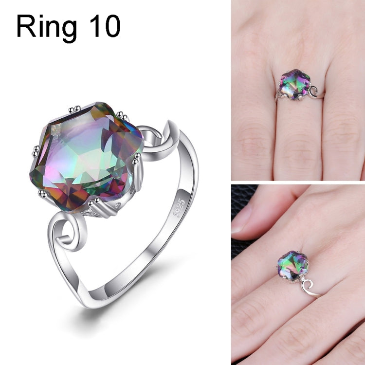 Bague Zircon Sept Pierres Précieuses Colorées en Argent Sterling 925 Massif, 6, 7, 8, 9, 10