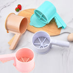 Convenient Hand-Held Semi-Automatic Four Sieve Baking Tool, Blue, Orange, White, Pink