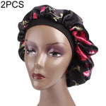 2 pièces de bonnet de nuit en satin pour femme, bonnet de nuit, couvre-chef en soie avec large bande élastique