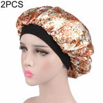 2 pièces de bonnet de nuit en satin pour femme, bonnet de nuit, couvre-chef en soie avec large bande élastique