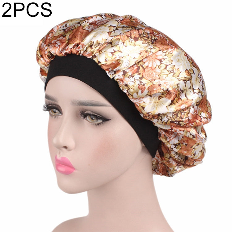 2 pièces de bonnet de nuit en satin pour femme, bonnet de nuit, couvre-chef en soie avec large bande élastique