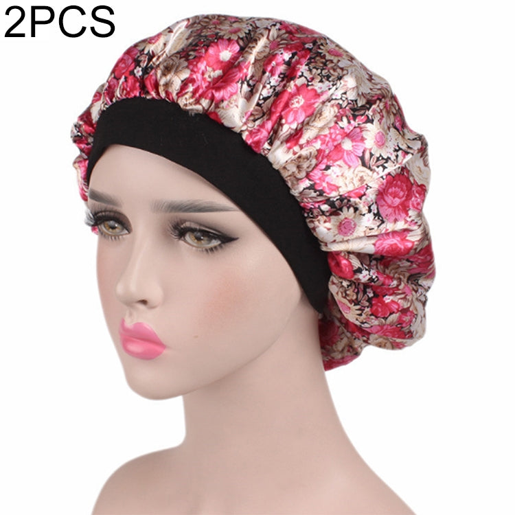 2 pièces de bonnet de nuit en satin pour femme, bonnet de nuit, couvre-chef en soie avec large bande élastique