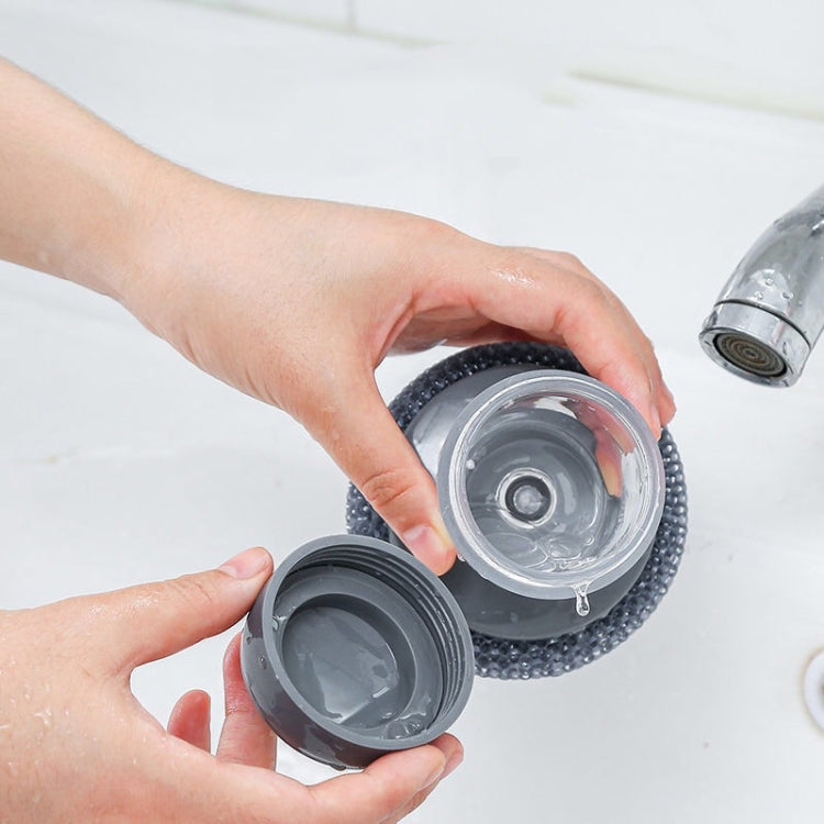 Brosse de nettoyage multifonction à poussoir, brosse de lavage de vaisselle avec ajout automatique de liquide détergent de cuisine, brosse à billes d'acier pour casseroles, brosse à casseroles en PET