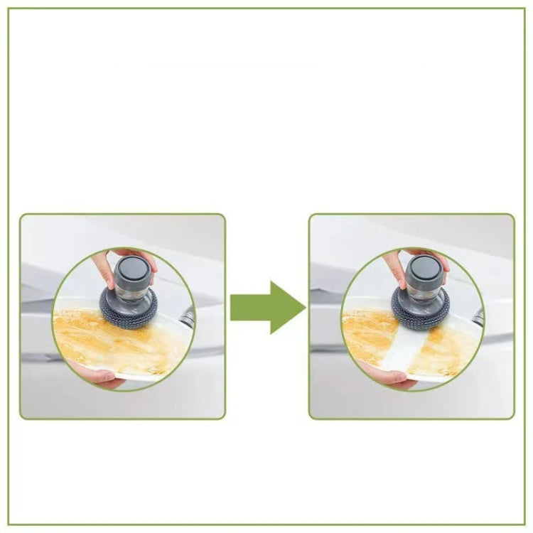 Brosse de nettoyage multifonction à poussoir, brosse de lavage de vaisselle avec ajout automatique de liquide détergent de cuisine, brosse à billes d'acier pour casseroles, brosse à casseroles en PET