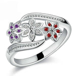 Bague Tricolore Fleur Mode Couleur Queue de Diamant