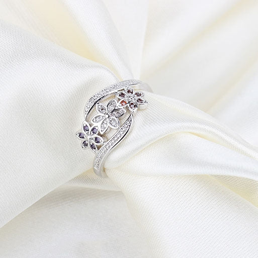 Bague Tricolore Fleur Mode Couleur Queue de Diamant