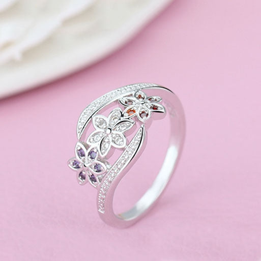 Bague Tricolore Fleur Mode Couleur Queue de Diamant