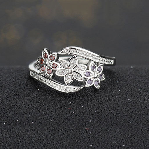 Bague Tricolore Fleur Mode Couleur Queue de Diamant