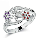 Bague Tricolore Fleur Mode Couleur Queue de Diamant