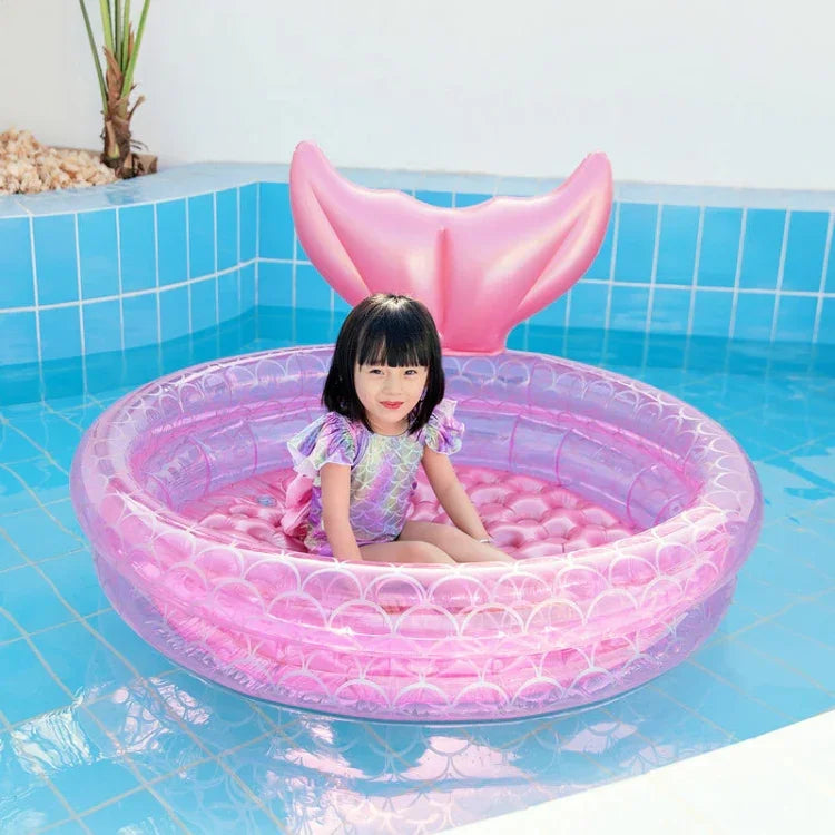 Piscine gonflable forme sirène, maison, enfants, bébé, coussin d'air flottant rose rond, 90cm, 120cm, 150cm