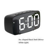 Mirror Bedside Alarm Clock Battery Plug-In Dual-Purpose LED Clock, Arc-shaped Black Shell (Mirror White Light), Rectangular Black Shell (Mirror White Light), Arc-shaped Black Shell (Black Surface White Light)                                            ...