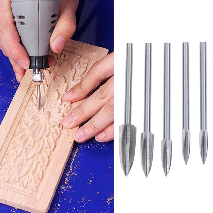 5 PCS / Set Fraise à graver trois lames pointues en acier blanc pour travail du bois Couteau électrique de gravure, Couteau de gravure