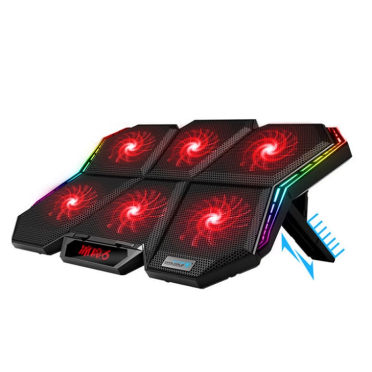 COOLCOLD Radiateur RGB pour ordinateur portable Six ventilateurs Base de refroidissement pour ordinateur portable réglable, version colorée 5V, version symphonique 5V tactile 12