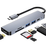 Station d'accueil HUB multifonction 6 en 1 USB-C / Type-C vers HDMI 4K + emplacement carte SD / TF + charge PD USB-C / Type-C + 2 ports USB 3.0, 6 en 1