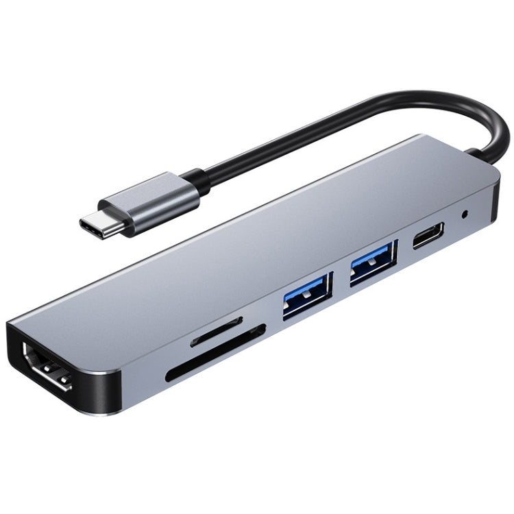 Station d'accueil HUB multifonction 6 en 1 USB-C / Type-C vers HDMI 4K + emplacement carte SD / TF + charge PD USB-C / Type-C + 2 ports USB 3.0, 6 en 1