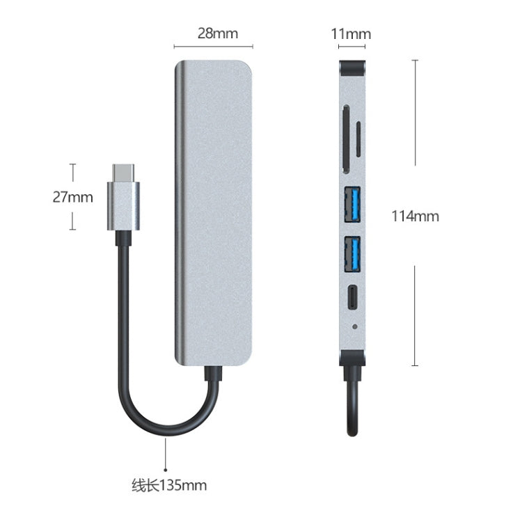 Station d'accueil HUB multifonction 6 en 1 USB-C / Type-C vers HDMI 4K + emplacement carte SD / TF + charge PD USB-C / Type-C + 2 ports USB 3.0, 6 en 1