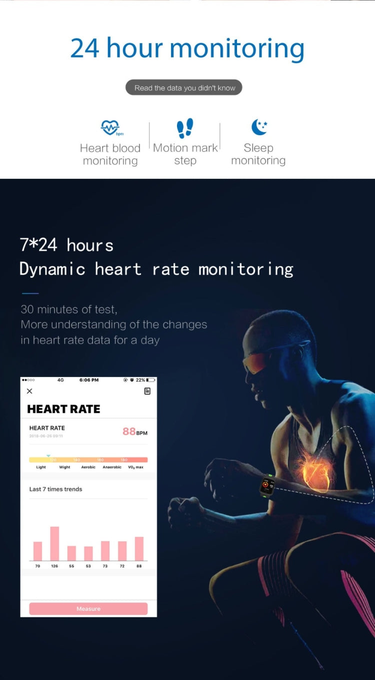 Montres intelligentes P68 avec moniteur de fréquence cardiaque, pression artérielle, suivi d'activité pour Xiaomi Band 3 Huawei Color Band 2, TBD056989501A, TBD056989501B, TBD056989501C, TBD056989501D, TBD056989501E, TBD056989501F, TBD056989501G
