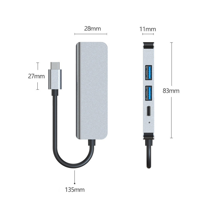 Station d'accueil HUB multifonction 4 en 1 BYL-2011 USB-C / Type-C vers HDMI 4K + USB 3.0 + USB 2.0 + charge PD USB-C / Type-C, 4 en 1