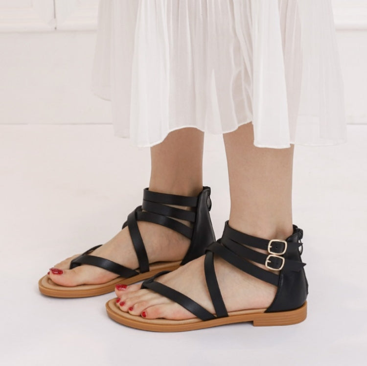 Sandales d'été pour femmes à brides croisées style romain, chaussures rétro à talons bas, 36, 37, 38, 39, 40, 41, 42